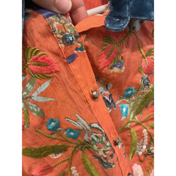 Soft Surroundings Womens Embroidered Tunic Top Sz PL Large Floral Velvet Collar - Picture 7 of 11